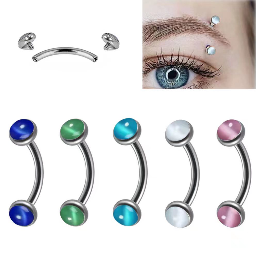 Eyebrow Curved Barbell - 1 Stück Augenbrauenpiercing Bananenform Opal Lippenring