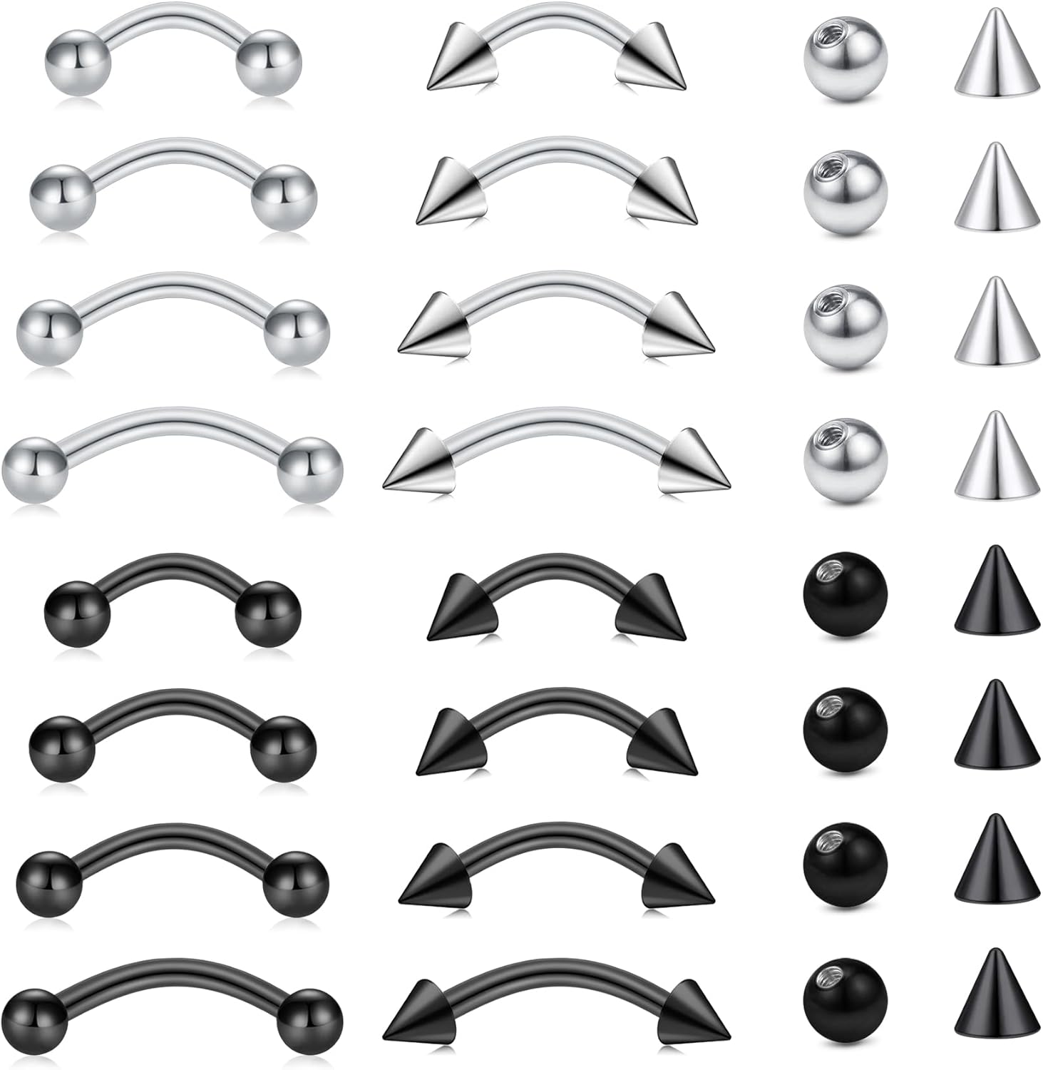 Eyebrow Curved Barbell - 32-teiliges Set aus chirurgischem Stahl, gebogene