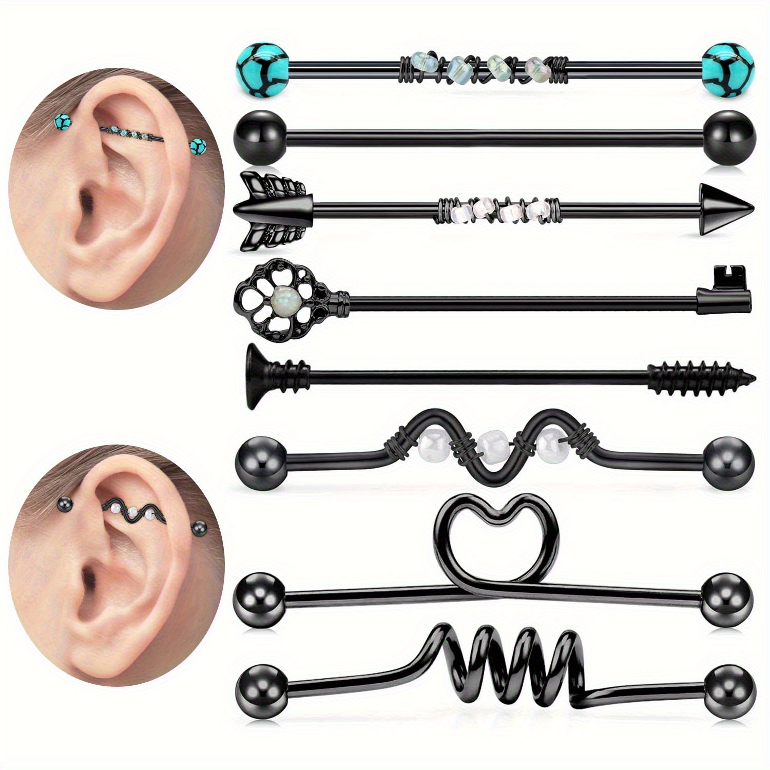 Body Jewelry Industrial - 8pcs14G Edelstahl Industrial Barbell Ohrring Knorpel