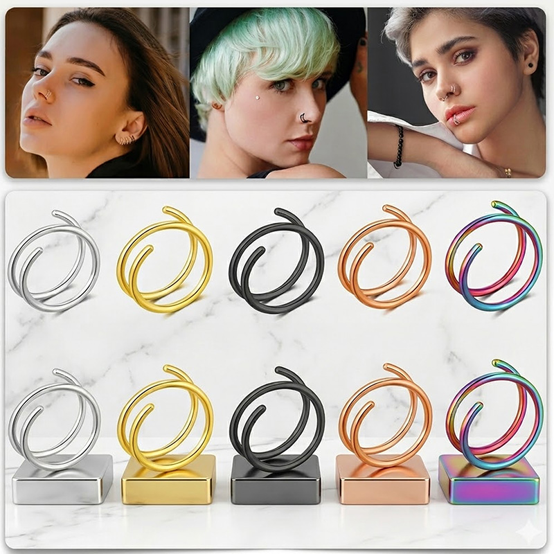 Body Jewelry Nose - 1 Stück Edelstahl 316 Doppelspiral- oder