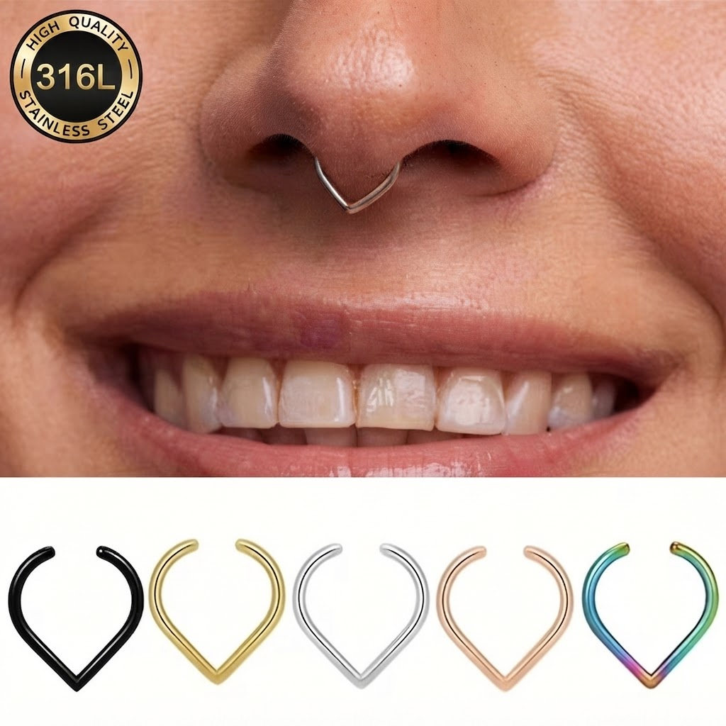 Body Jewelry Nose - 5-teiliges Edelstahl Fake Nasenring-Set Verstellbare Clip-on