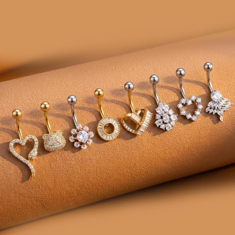 Body Jewelry Tunnels - Schmetterlings-Blumen-Bauchnabelringe, lange baumelnde Kristallanhänger, Edelstahl-Nabelpiercing, Damen-Körperschmuck
