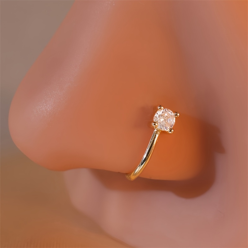 Body Jewelry Nose - 1-teiliger runder Zirkon-Nasenring, nicht perforiert, weiblich,