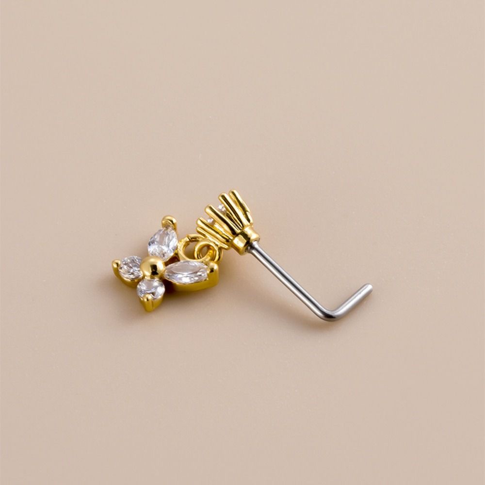 Body Jewelry Nose - Edelstahl Nasenpiercings mit Kristall-Zirkonia, L-Schraubstift, Schmetterlingsanhänger,