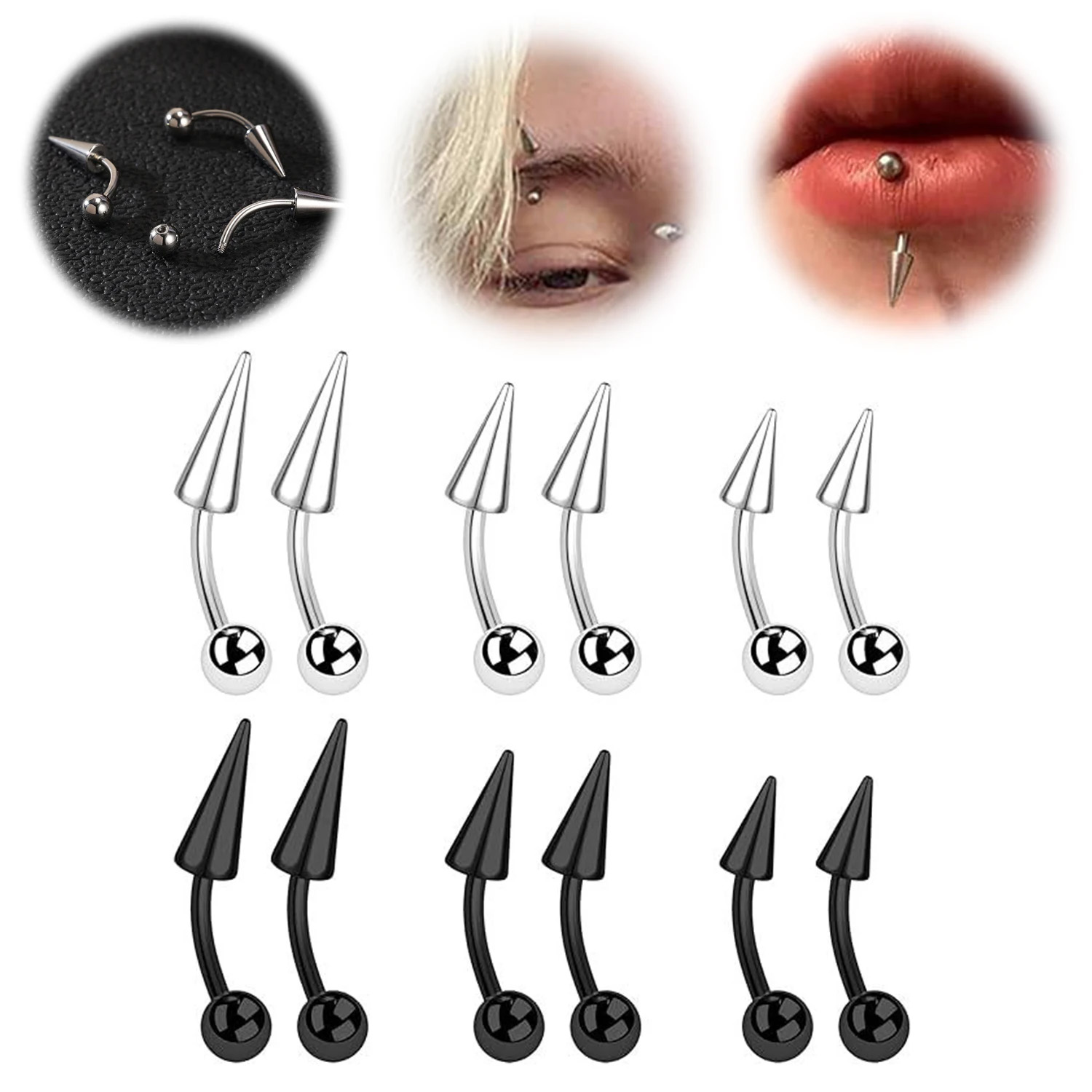 Eyebrow Curved Barbell - 1PC 16G Lange Spike Brücke Edelstahl