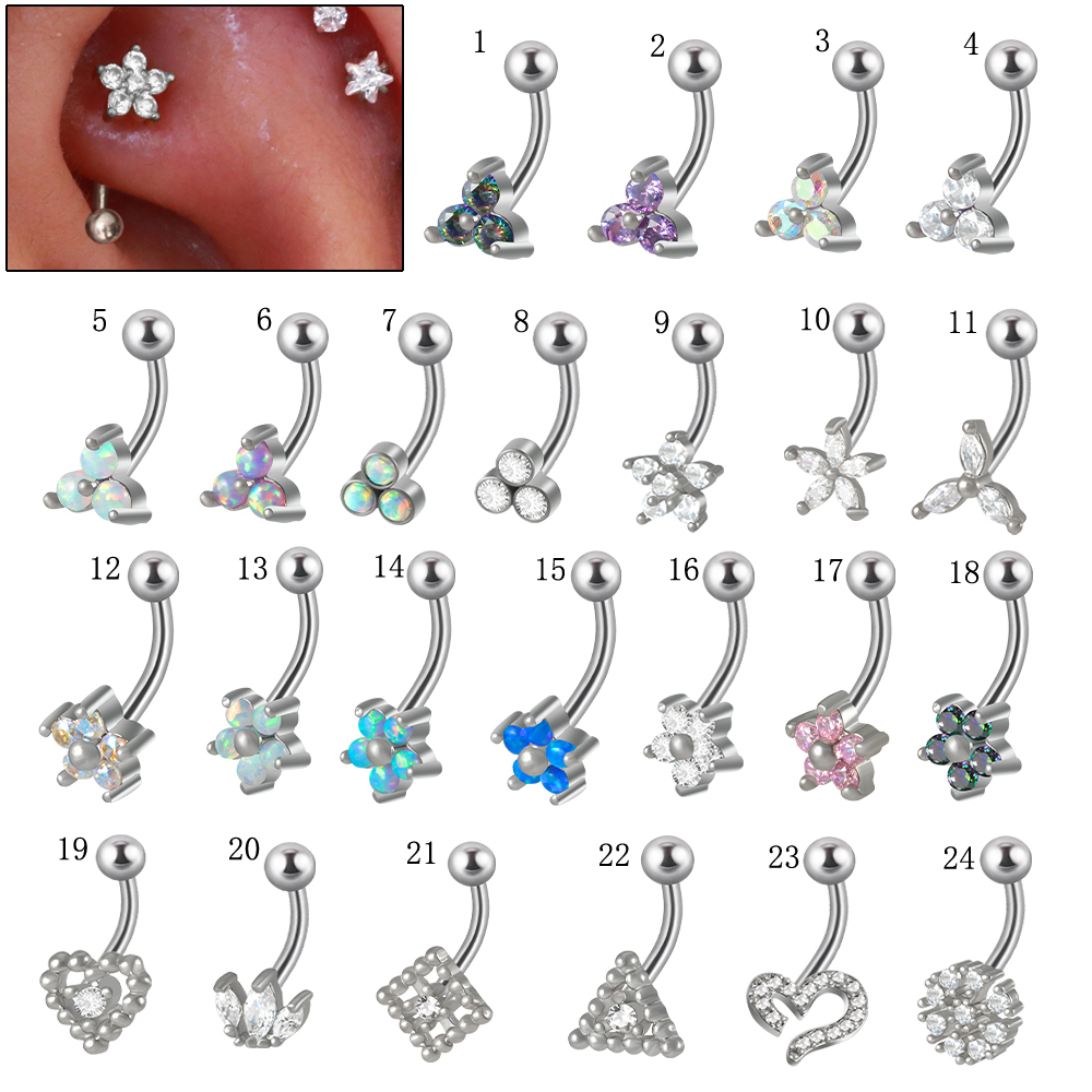 Eyebrow Curved Barbell - 1PC G23 Titan 16G Kristall Blume