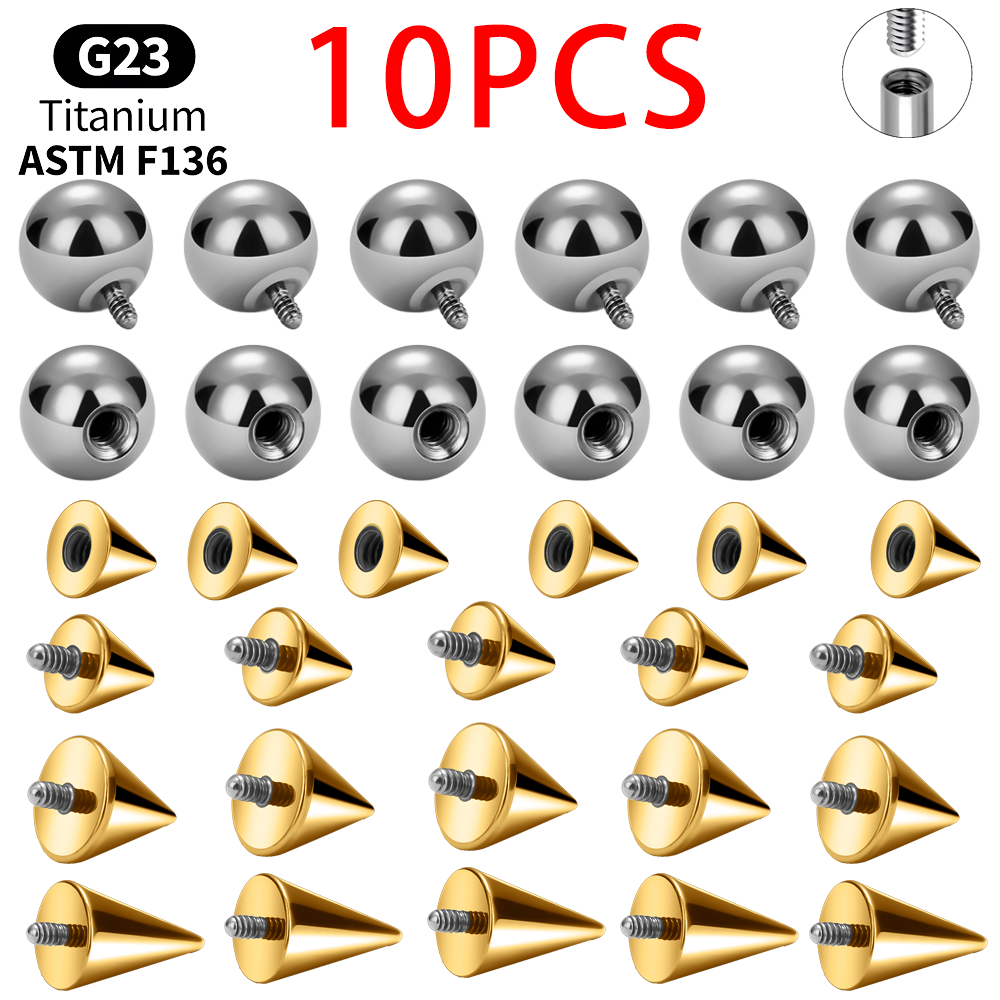 Body Jewelry Industrial - Titan-Kugelkegel-Ersatzteile, 10er-Pack, für Helix, Tragus, Labret,