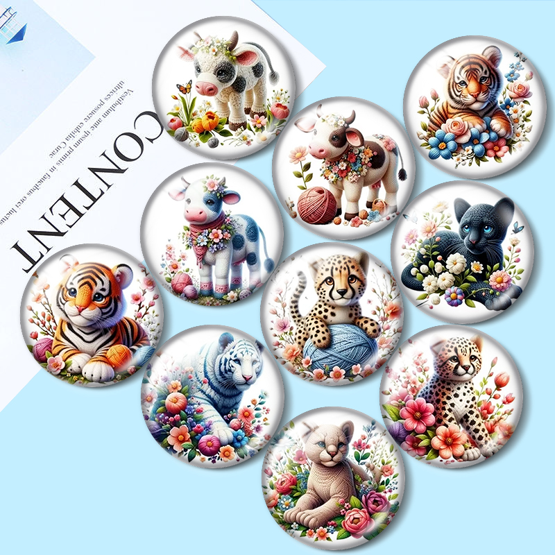 Body Jewelry Top - Cartoon-Löwe, Tiger, Kuh, 12/18/20/25 mm, Glas-Cabochon,