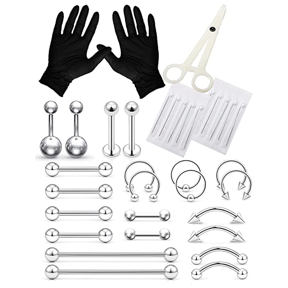 Body Jewelry Industrial - Piercing Kit Edelstahl Augenbraue Ringe Hufeisen