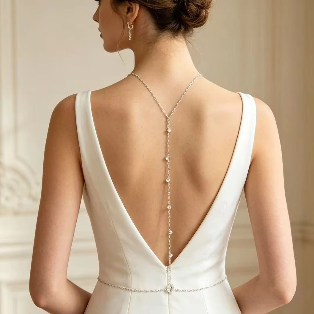 Body Jewelry Back - Rücken-Körperkette mit Zirkonia, verstellbar, eleganter Stil,