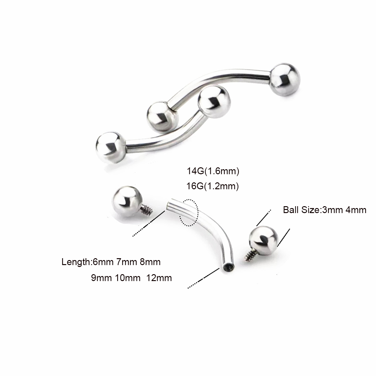 10 Stück ASTM F136 Titan 14G 1 – Eyebrow Curved Barbell Bewertung und Preis