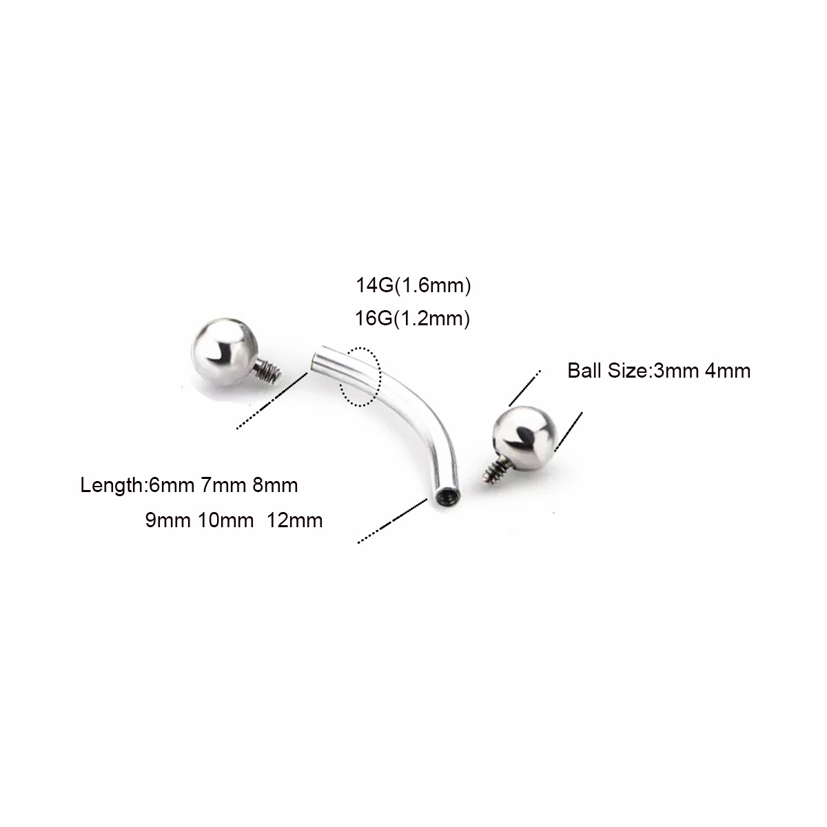 10 Stück ASTM F136 Titan 14G 1 – Eyebrow Curved Barbell Bewertung und Preis